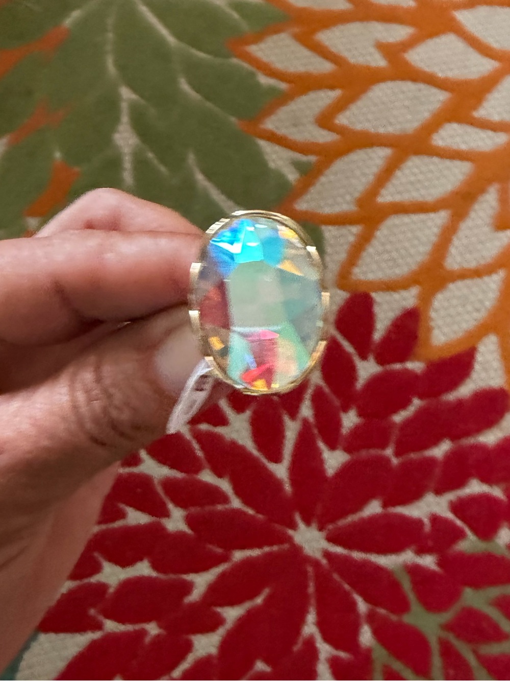 Aurora Crystal Oval Gold Cocktail Ring - Iridescent - Picture 3 of 4